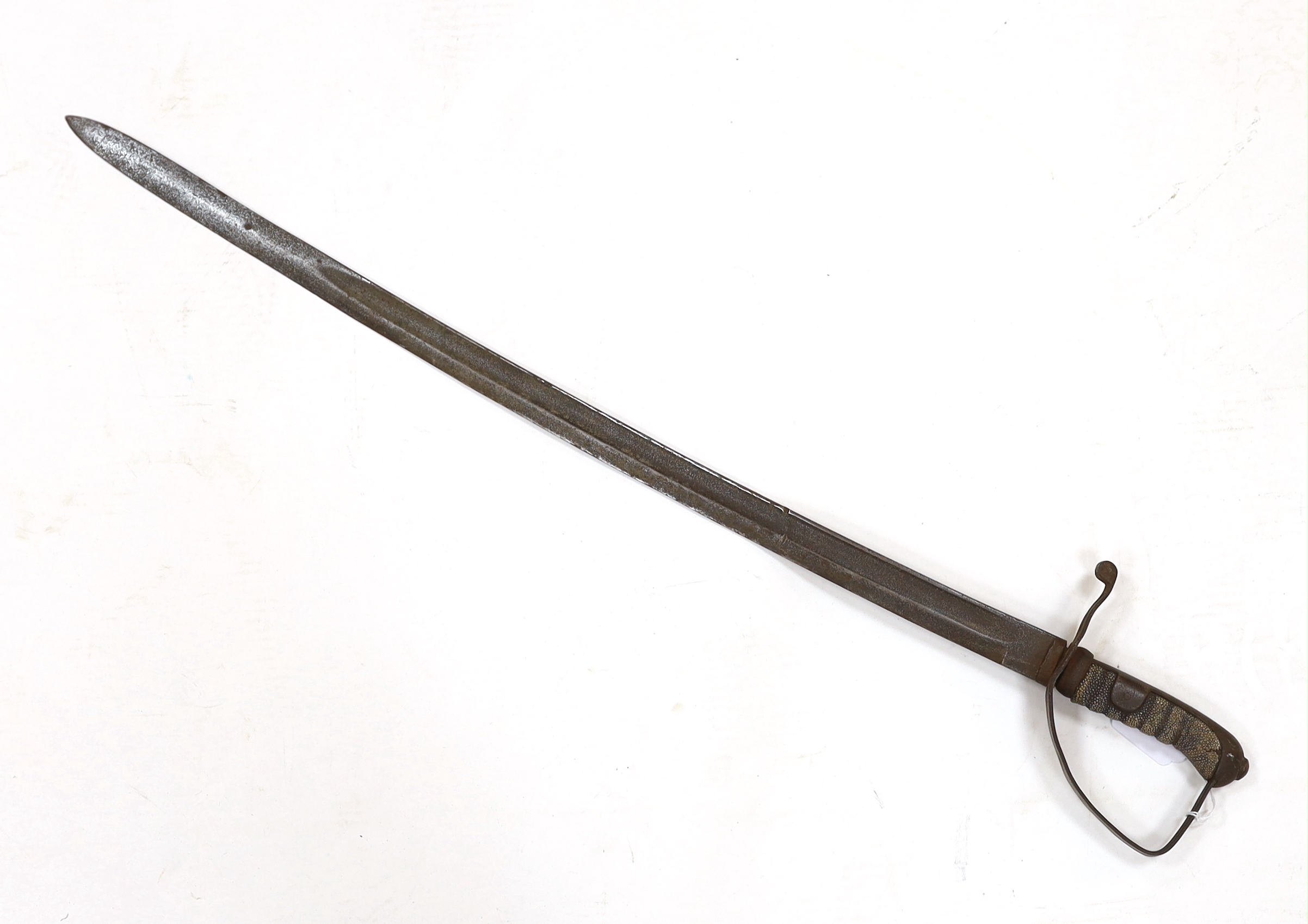 A German military sword with fullered blade and fish skin grip, blade 77cm
